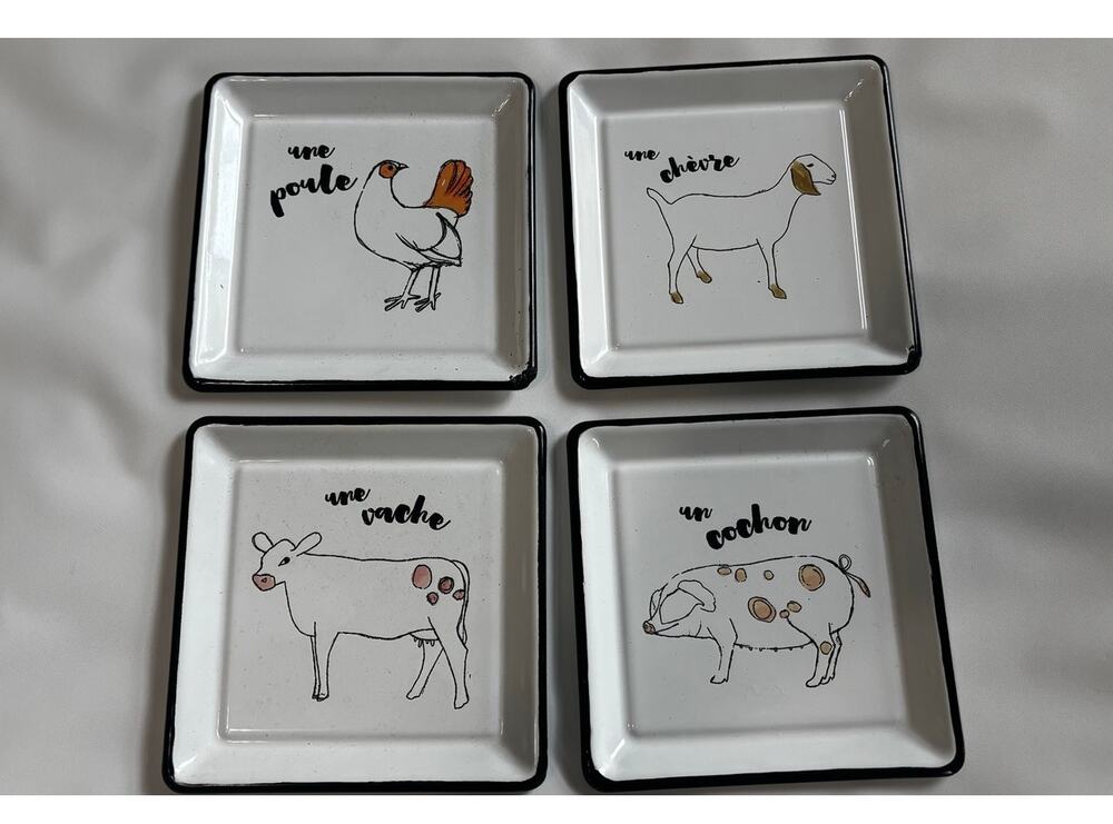 Metal Farm Animal snack trays, approx 5 x 5, by Creative Co-op Zoe Ingram